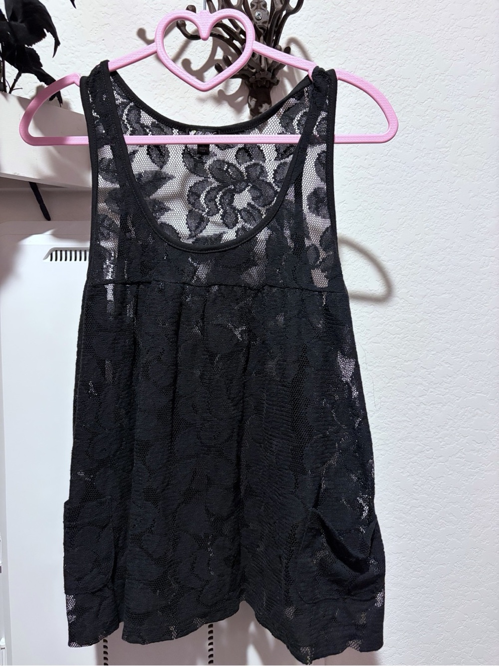 Vintage Lily White Black Lace babydoll tank top-  Large